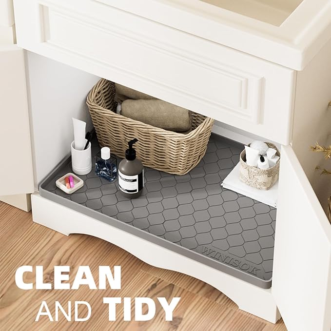 Winisok Silicone Under Sink Mat 37" x 19", kitchen Essentials and Gadgets, Shelf liner and Cabinet Protector, Home Organizers and Storage, Waterproof Bathroom Tray