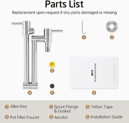 KES Kitchen Pot Filler Folding Faucet Brass Double Joint Swing Arm Sink Faucet Articulating Wall Mount Two Handle Brushed Nickel, KN926LFF18-BN