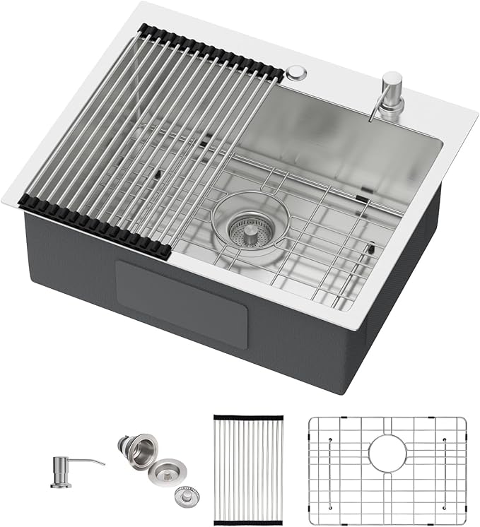 Drop in Bar Sink 22x18 Inch 16 Gauge Stainless Steel Handmade Topmount Kitchen Sink Single Bowl - 8 Inches Deep