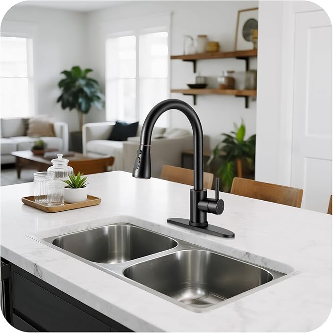 Kitchen Faucet with Pull Down Sprayer - ORB Single Handle Kitchen Faucets, High Arc Stainless Steel Pull Out Kitchen Sink Faucet with Deck for RV Laundry Farmhouse Bar
