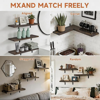 LifetimeWarranty Easy Install Wall Shelves with Brackets,15.7 Inch Wall Mounted Wood Floating Wall Shelf, Small Wall Shelf for Storage&Home Decor, Living Room,Kitchen,Office,Book Corner Shelf,Set of 3