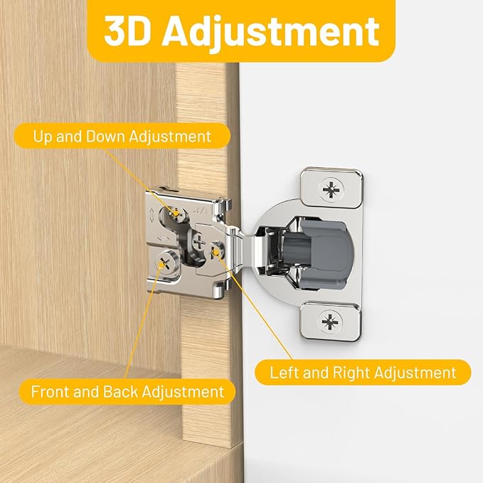 Furniware 30 Pack 15 Pairs 1/2 inch Overlay Soft Close Hinges for Face Frame Kitchen Cabinet Hinges Satin Nickel - 3 Way Adjustability Concealed Soft Close Hinges Damper Self Closing