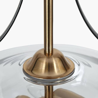 KSANA Black and Gold Chandelier, 3-Light Mid-Century Modern Pendant Lighting Fixture with Clear Glass and Electroplated Brass Accents for Dining Room, Kitchen and Bedroom