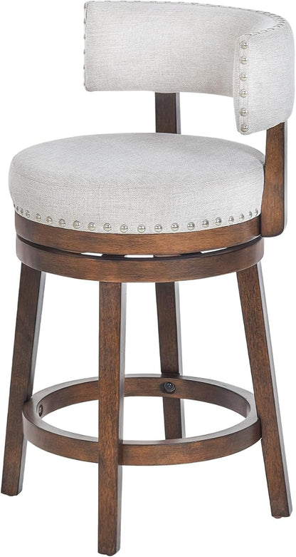 COLAMY Swivel Bar Stool, 25 Inch Wood Swivel Barstool with Back, Counter Height Bar Stools, Modern Upholstered Barstool for Kitchen Island Dining Room Bar, Beige