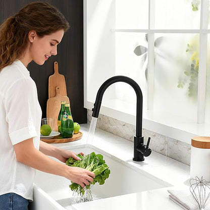 KINFAUCETS Black Kitchen Faucet with Pull Down Sprayer,Single Handle Pull Out Kitchen Sink Faucet,Commercial Farmhouse RV Bar Utility Kitchen Faucets