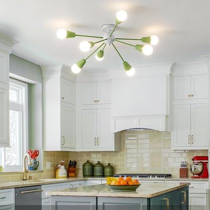 Green Sputnik Ceiling Light Fixture, 8-Lights Modern Sputnik Chandeliers for Dining Room,Indoor Kitchen Island Lighting for Bedroom Porch Entryway Living Room