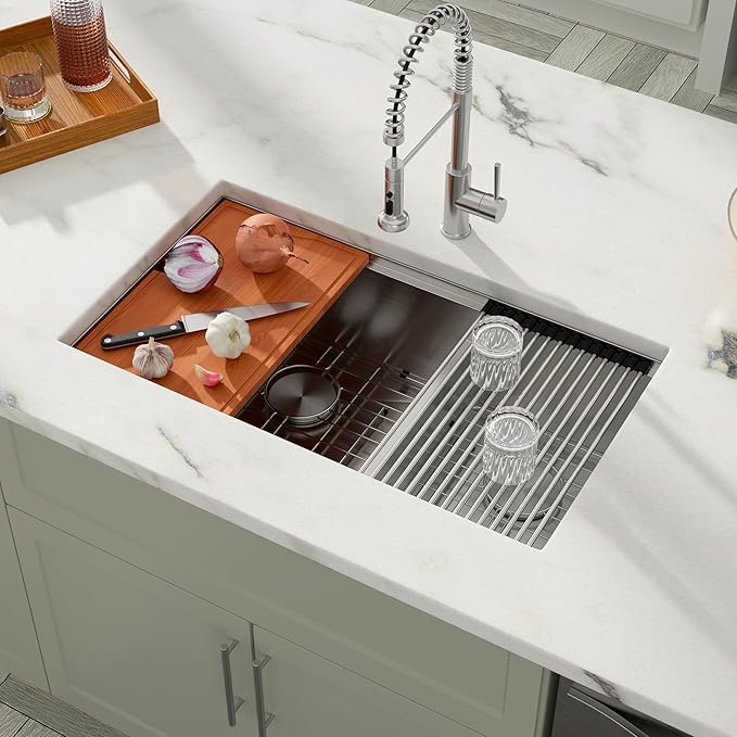 Dcolora 36 In. Undermount Double Bowl Kitchen Sink, 60/40 Low Divide Workstation, 16 Gauge 304 Stainless Steel Sink, 36" x 19" x 10" #DC-U7739