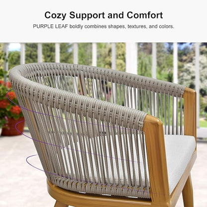 PURPLE LEAF Outdoor Dining Set with Waterproof Furniture Cover 9-Piece All-Weather Patio Set for 8 with Woodgrain Aluminum Table Rope Weave Chairs and Cushions, Teak