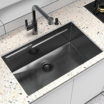 30inch Kitchen Sink Undermount Metal Black - Feibus 30x19x10 with Double Step Workstation 16 Gauge Honeycomb Embossment Stainless Steel Single Bowl