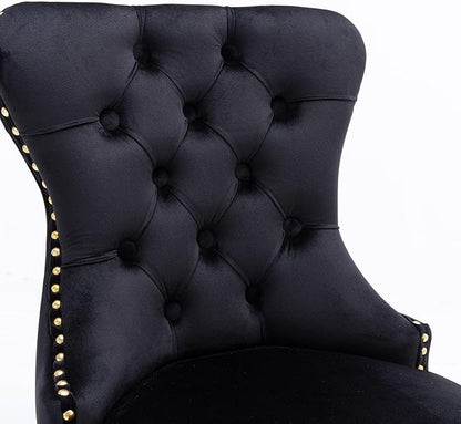 Rhomtree 27-36 Inch Swivel Bar Stools, Adjustable Counter Height Barstools with Tufted High Back & Ring Pull Golden Footrest, Upholstered Bar Chairs for Home Bar Kitchen Island(Black Set of 4)
