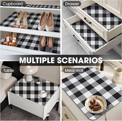 Drawer and Shelf Liner, Non-Slip Kitchen Cabinet Liners Non-Adhesive Thick Strong Grip Waterproof Washable Mats Protect Dresser Shelves Cupboard Bathroom Cabinets, Buffalo Plaid, 18 in X 10 FT