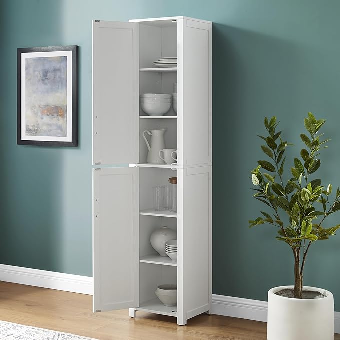 Crosley Furniture Savannah Linen Storage Cabinet, Laundry Room, Bathroom Organizer with Shelves, White