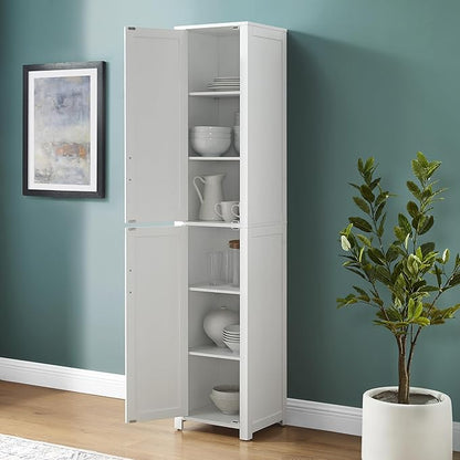 Crosley Furniture Savannah Linen Storage Cabinet, Laundry Room, Bathroom Organizer with Shelves, White