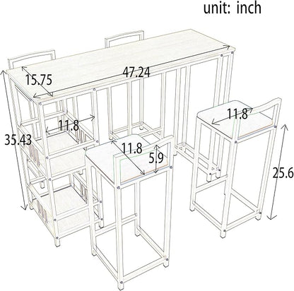 5-Piece Bar Height Table and Chairs Set - Gold Frame Bar Table with Storage & Sponge-Cushioned Chairs,Kitchen Table, Kitchen Island Seating, or Dining Table Set (Gold,Light Beige,Navy Multi)