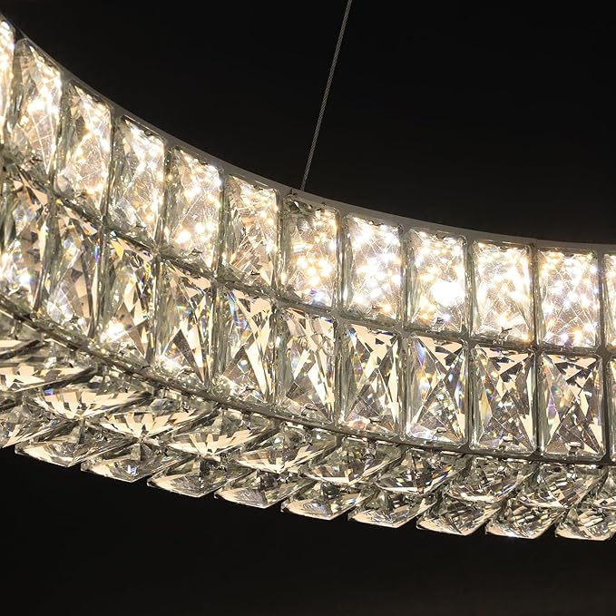 Modern Luxury Crystal Chandelier for Dining Room 32" LED Ring Pendant Light Adjustable Dimmable 2700k-6000k