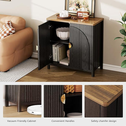 Sideboard Cabinet with Storage - 63” Large Kitchen Buffet Table, Adjustable Shelf & 4 Fluted Doors Farmhouse Coffee Bar for Living Room Dining Room Entryway, Wood