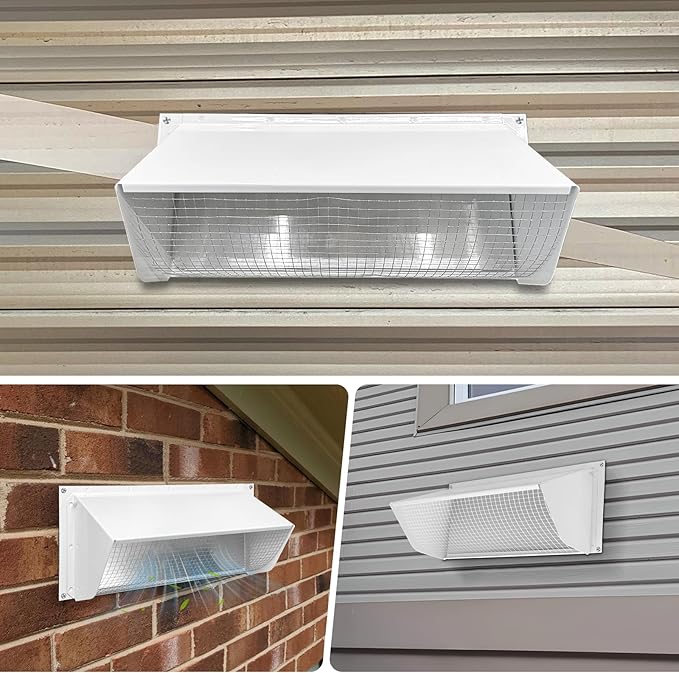 10 Inch Wall Vent Cap for Microwave Kitchen Range Hood Kitchen Vent Wall Cap Exhaust Vent Cover for 3-1/4" x 10" Ductwith Damper and Screen for Range Hood Kitchen Microwave Bath, White