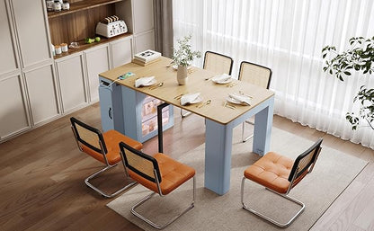 LifeSky Extendable Dining Table with Storage: Expandable Mobile Kitchen Island Table with Power Outlet & LED Light for Small Apartments - Modern Folding Cabinet Table for Dining Room & Living Room (Gr