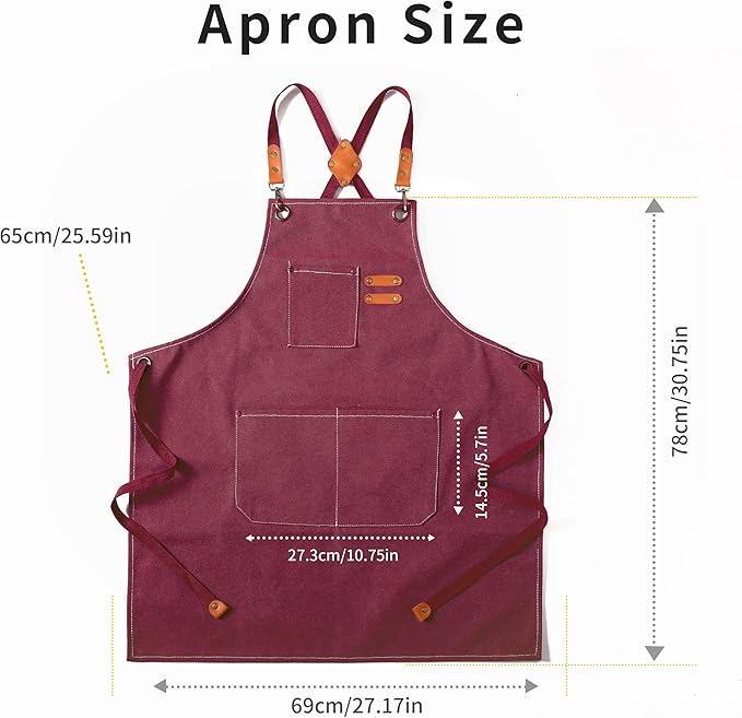 Tosewever Canvas Cross Back Chef Cotton Aprons for Men Women with Large Pockets