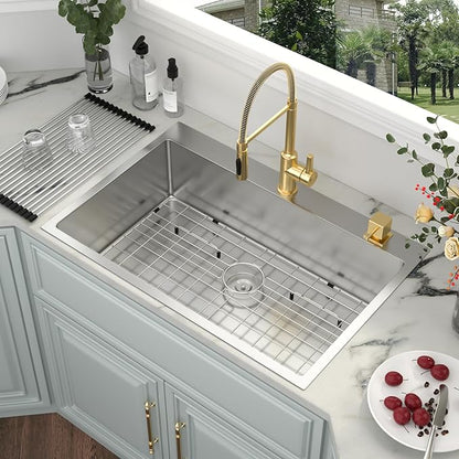 Kichae 33 Drop In Kitchen Sink - 33" x 22" Stainless Steel Sink 16 Gauge Drop in Topmount Single Bowl Drop Sinks Round Corner Basin