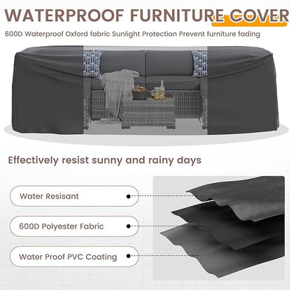 UDPATIO Outdoor Patio Furniture Set, 7 Piece PE Wicker Sectional Sofa with Tea Table, Outdoor Conversation Set with Waterproof Cover for Patio, Garden, Backyard (Grey Cushions with Grey Rattan)