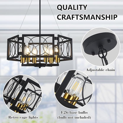 Modern Farmhouse Chandelier- 22.8" Large Pendant Light Fixture Vintage Industrial Metal Light for Dining Room Living Room Kitchen Island Foyer (Black Gold, 6 Lights)