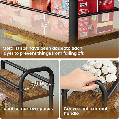 Asgolion Slim Storage Cart, 4-Tier Small Rolling Cart with Wheels, 5.9" Deep, Narrow Bathroom Shelf Trolley for Kitchen, Bathroom, Laundry Room, Rustic Brown Standard 4-Tier (5.9" W x 33.6" H)