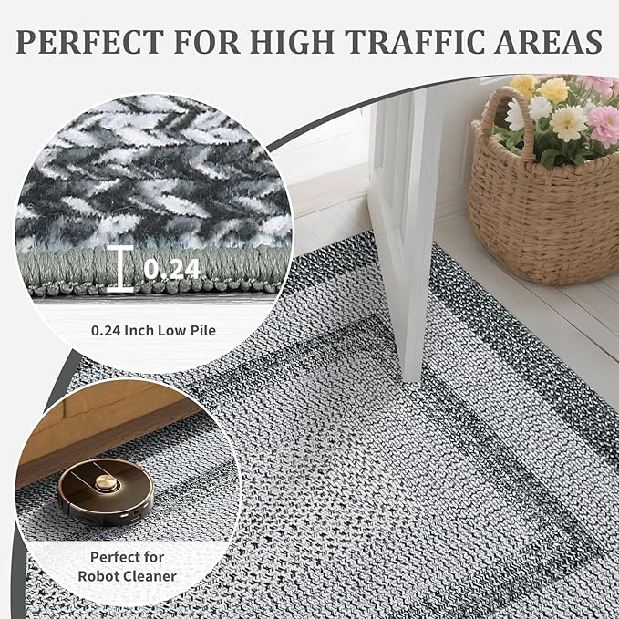 Printed Washable Area Rugs 9x12 Living Room Rug Modern Rugs for Bedroom Blue Rug Geometric Soft Large Area Rug Non Slip Throw Rugs Stain Resistant Carpet for Nursery Dining Room 9'x12' Grey
