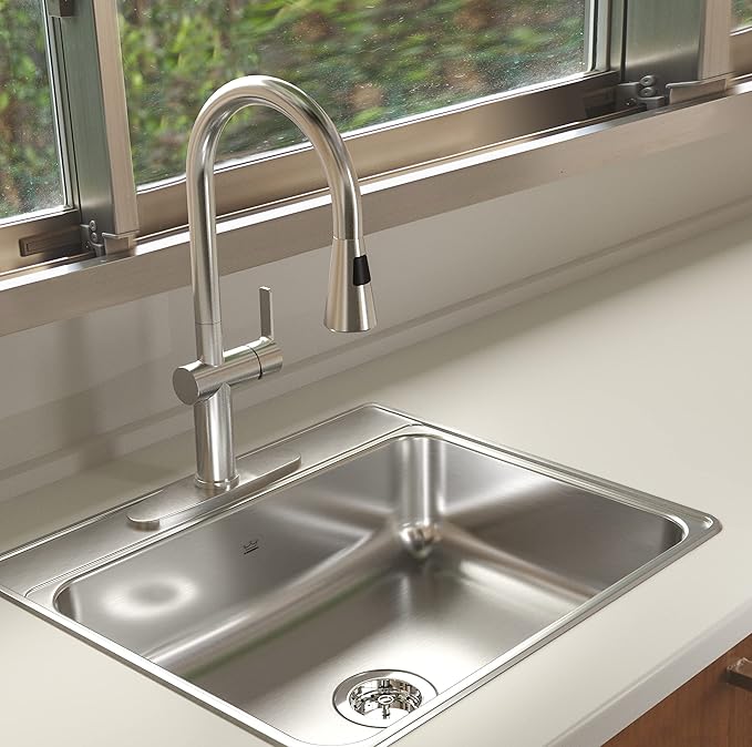 Kindred CSLA2522-8-1CBN Creemore 25-in LR x 22-in FB x 8-in DP Drop In Single Bowl 1-Hole Stainless Steel Kitchen Sink, 25" x 22"
