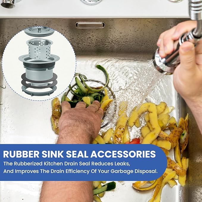 6 Pcs Kitchen Sink Drain Garbage Disposal Gasket, Putty-Free Rubber Seal Accessory for Kitchen Sink's Drain Flange (Black)