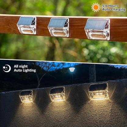 Qualdout Solar Outdoor Lights, 16 Pack Solar Fence Deck Lights Waterproof Solar Powered Outside Lighting for Step Railing Wall Pool Stair Yard Garden Patio Pool Decorations (Warm White)