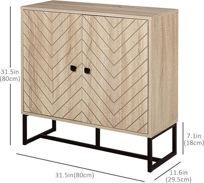 HOMCOM Modern Sideboard, Buffet Cabinet with 2 Chevron Doors and Adjustable Shelf, Kitchen Storage Cabinet with Steel Base, Coffee Bar Cabinet, 31.5" H, Oak