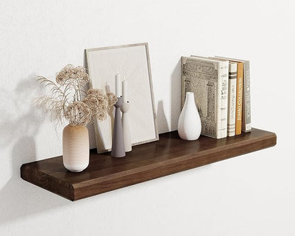 Axeman 30Inch Natural Wood Floating Shelves for Wall|Rustic Wooden Shelves for Bedroom Kitchen Bathroom|Storage Shelf with Invisible Bracket for Wall Mounted|Set of 1|Walnut Color