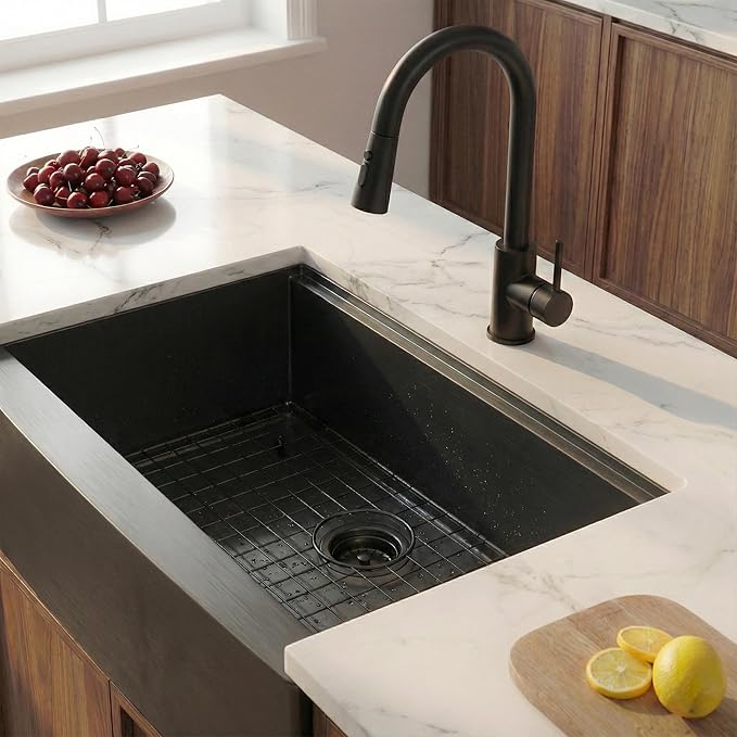 33 Inch Farmhouse Sink, Gunmetal Black Stainless Steel Apron Front Undermount Single Bowl Farm Kitchen Sink 33x20x9 16 Gauge with Accessories