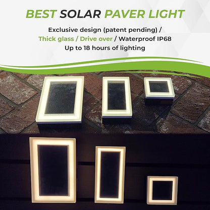 LUMENGY Solar Paver Light 4x4 Inch (3.93x3.93), Stainless Steel with Tempered Glass, 2700K Warm White Glare-Free Lighting for Driveways, Walkways and Patios, IP67 Waterproof, Drive-Over Rated V2