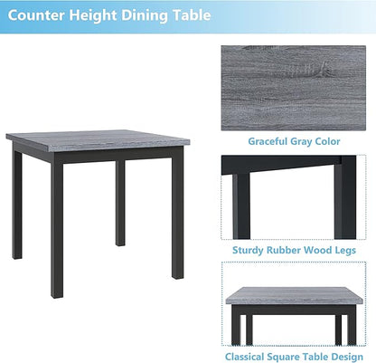 Virubi 5-Piece Dining Table Set for 4 with Chairs, Modern Square Solid Wood Kitchen Table Set with Upholstered High-Back Stools w/Footrest for Home Kitchen Dining Room, Black