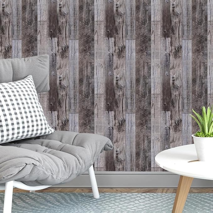 Yun-aeon Gray Wood Peel and Stick Wallpaper 17.3" X 1200" Self Adhesive Wallpaper Backsplash Line Removable Wall Paper Bathroom Old Furniture Renovation Furniture