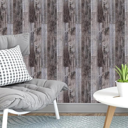Yun-aeon Gray Wood Peel and Stick Wallpaper 17.3" X 1200" Self Adhesive Wallpaper Backsplash Line Removable Wall Paper Bathroom Old Furniture Renovation Furniture