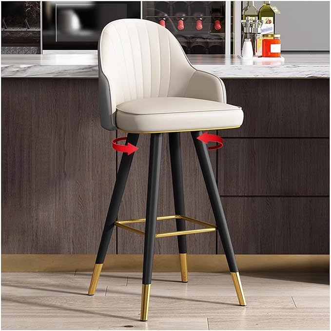 360° s, Leather Upholstered Counter Stools with Back and Footrest, Chairs for Home, Kitchen Island, Dining Room,White+Light Grey1-75CM