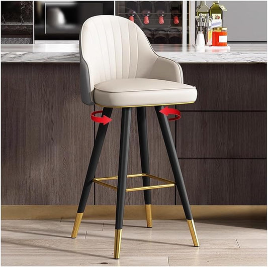 360° s, Leather Upholstered Counter Stools with Back and Footrest, Chairs for Home, Kitchen Island, Dining Room,White+Light Grey1-75CM