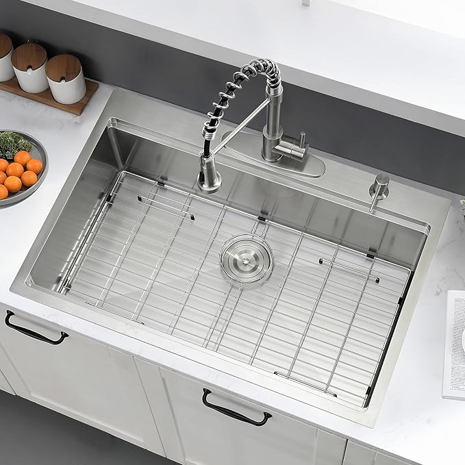 33 x 19 Drop In Kitchen Sink - 16 Gauge Stainless Steel Workstaion Kitchen Sink Handmade 10 Inch Deep Single Bowl Sinks Top Mount Easy to Clean