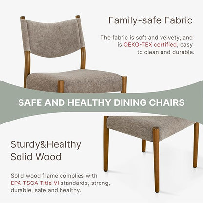 KISLOT Upholstered Dining Chairs Set of 4, Solid Wood Armless Kitchen Chairs with Soft Polyester Fabric, 18.9" Seat Height, Modern Dining Room Seating, 300 lbs Capacity, Brown