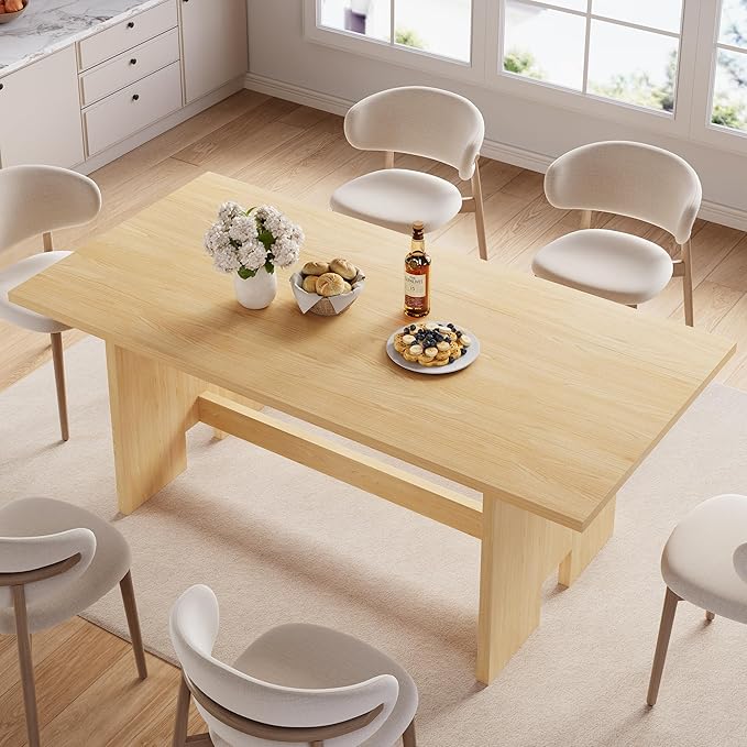 Jocoevol 63" Folding Dining Table for 4-6, Modern Dining Room Table with Large Foldable Tabletop, Wood Folding Table with Foldable Legs, Dinner Tables for Kitchen Dining Room (Natural)