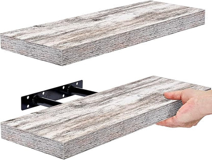 Sorbus Floating Shelves - 2 Pack 16 Inch Rustic & Blue Wall Shelves for Bedroom, Kitchen, Living Room, Bathroom Shelves, Home Decor, Office - Floating Shelf for Trophy, Books, Frames, Toilet Paper