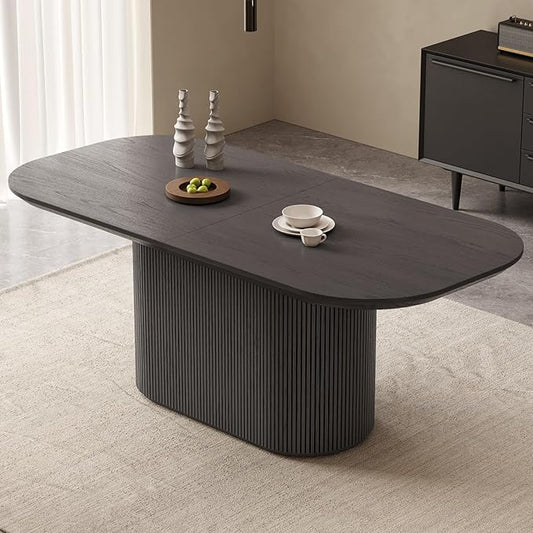 Miuuod 70.86" Extra Large Oval Dining Table for 4-8 People, Modern Kitchen Dining Room Table with Wave Base Legs, Contemporary Wood Table for Home Apartment Dark Grey