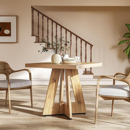 LITTLE TREE 31.5" Square Dining Table for 4, Small Space Kitchen Table with Pedestal Base, Farmhouse Wood Tables for Apartment, Dining Room & Living Room, Ideal for Cafe & Restaurant Use (Brown)