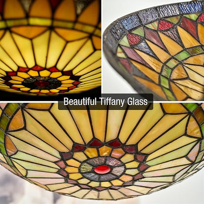 Kira Home Mateo 16" Tiffany Style Flush Mount Ceiling Light, 2-Light Hand-Crafted Art Glass Sunflower Pattern, Black Finish