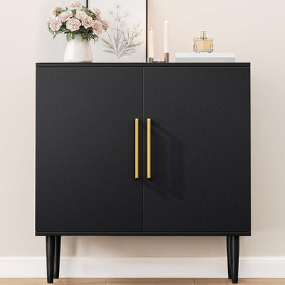 Vrullu Modern Storage Cabinet, Free Standing Buffet Cabinet, Black Sideboard and Buffet Storage, Wood Accent Furniture for Living Room, Hallway, Entryway, Dining Room (2, Black)