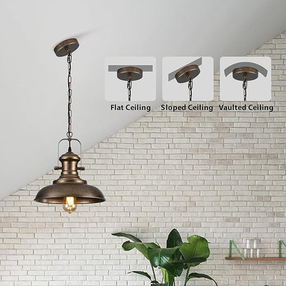 12.2" Hand-Painted Bronze Industrial Farmhouse Pendant Light, Modern Rustic Dome Hanging Ceiling Lighting Fixture for Bar, Cafe & Dining Room