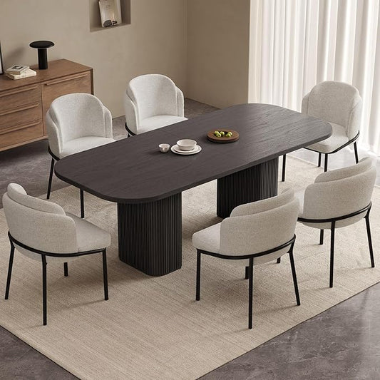 Miuuod 7-Piece 65" Wooden Dining Set, Dining Table & Chair for 6, Includes Dining Table,6 Upholstered Chairs,Wood Legs,Table Set for Dining Room, Kitchen, Black